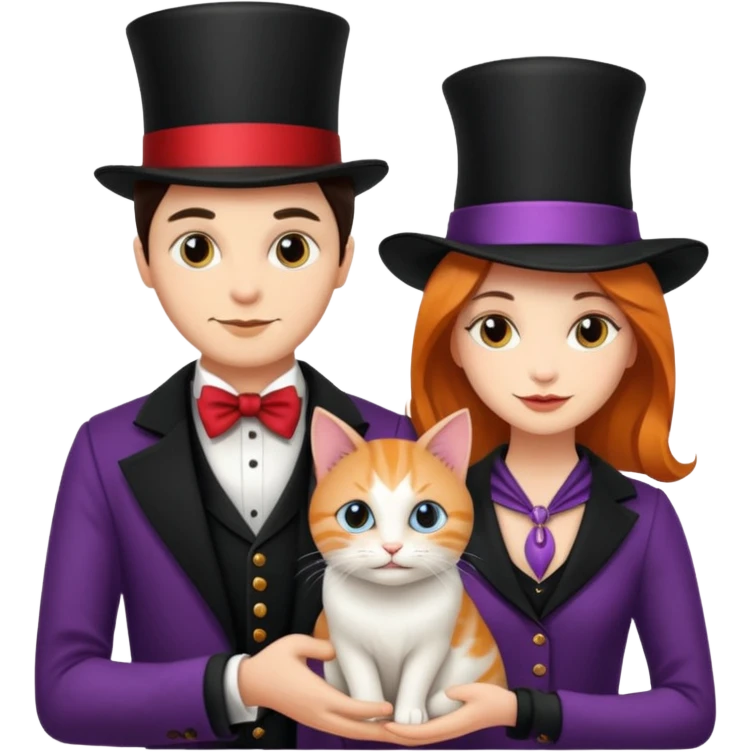 magician couple and their pet cat emoji