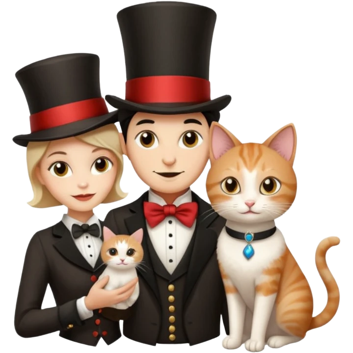 magician couple and their pet cat emoji