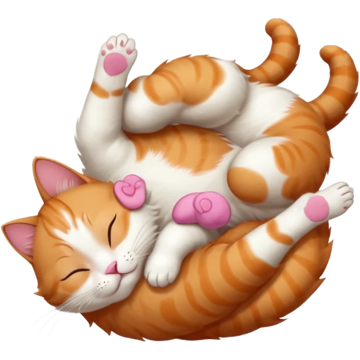 ginger and white small cat eyes closed lying down upside down with paws stretched out straight in different directions emoji