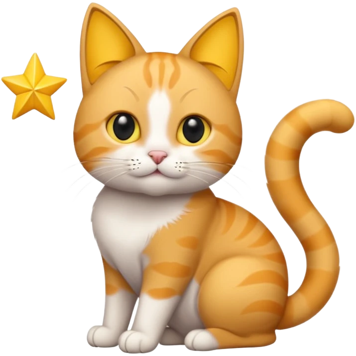 Cat with yellow paws and a yellow tip at the tip of their tail and black eyes and a star on the chest of the cat emoji