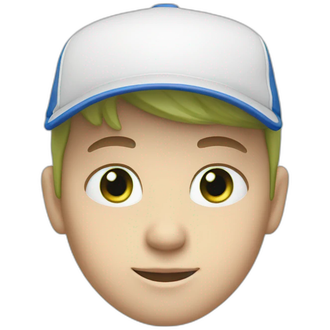 white BOY WITH lime green EYES & BLUE/White cap emoji