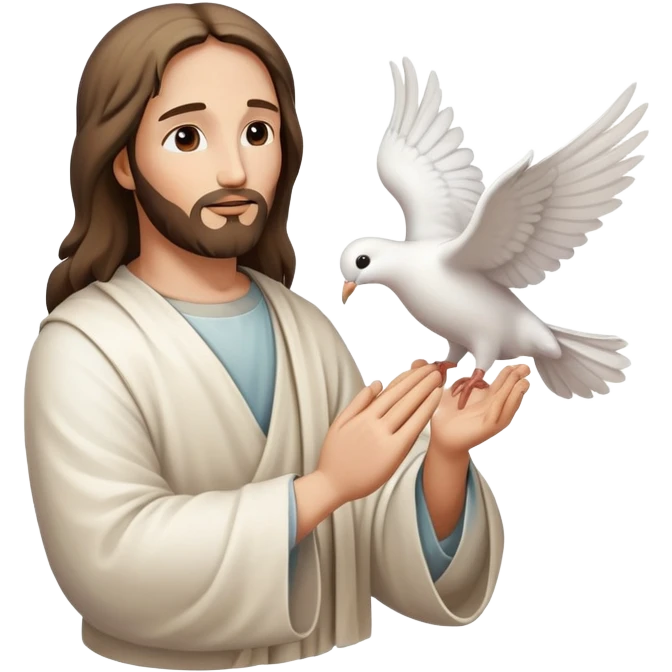 Jesus praying hands with a dove of peace flying above emoji