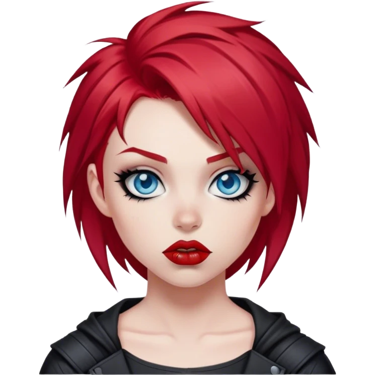 A super hero punk rock emo girl with red hair and blue eyes and a lip piercing emoji