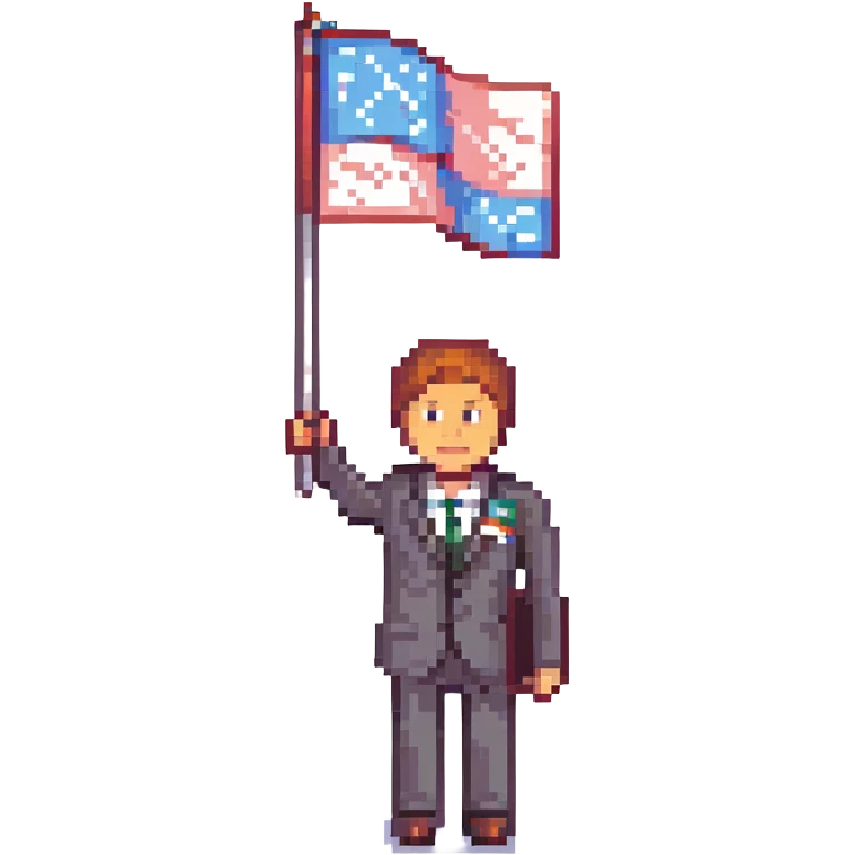 man in a suit waving a flag emoji