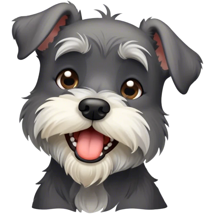 Cinematic Cute Yawning Miniature Schnauzer Portrait Emoji, Head cocked with a wide, adorable yawn and droopy, charming eyes, featuring a neatly trimmed, lovable salt-and-pepper fur, simplified yet irresistibly cute, highly detailed, glowing with a warm, relaxed radiance, high shine, exuding a sleepy yet spirited charm, styled with a soft, cozy glowing outline, capturing the essence of a Miniature Schnauzer mid-yawn, radiating pure, drowsy cuteness! emoji