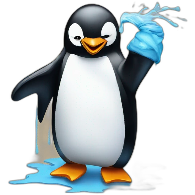 penguin drawing a grafitty emoji