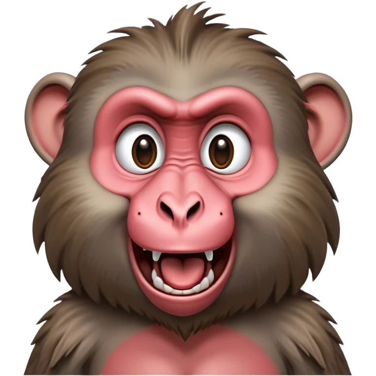 Cinematic Comical Baboon Portrait Emoji, Head tilted dramatically with an exaggeratedly amused expression, featuring a strikingly textured Fur of deep browns with wide, expressive eyes filled with playful disbelief, Simplified yet hilariously expressive features, highly detailed, glowing with a slightly sassy glow, high shine, dramatic yet playful, stylized with an air of cheeky mischief, bright and endearing, soft glowing outline, capturing the essence of a spirited and over-the-top baboon, so meme-worthy it feels like it could chatter its way into internet fame instantly! emoji