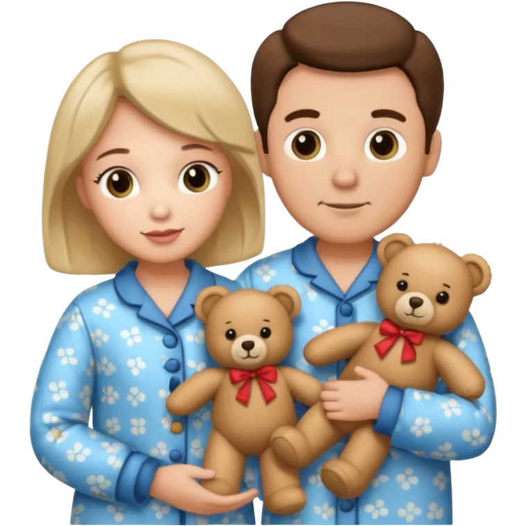 ma and pa kettle wearing pajamas and holding teddy bears emoji