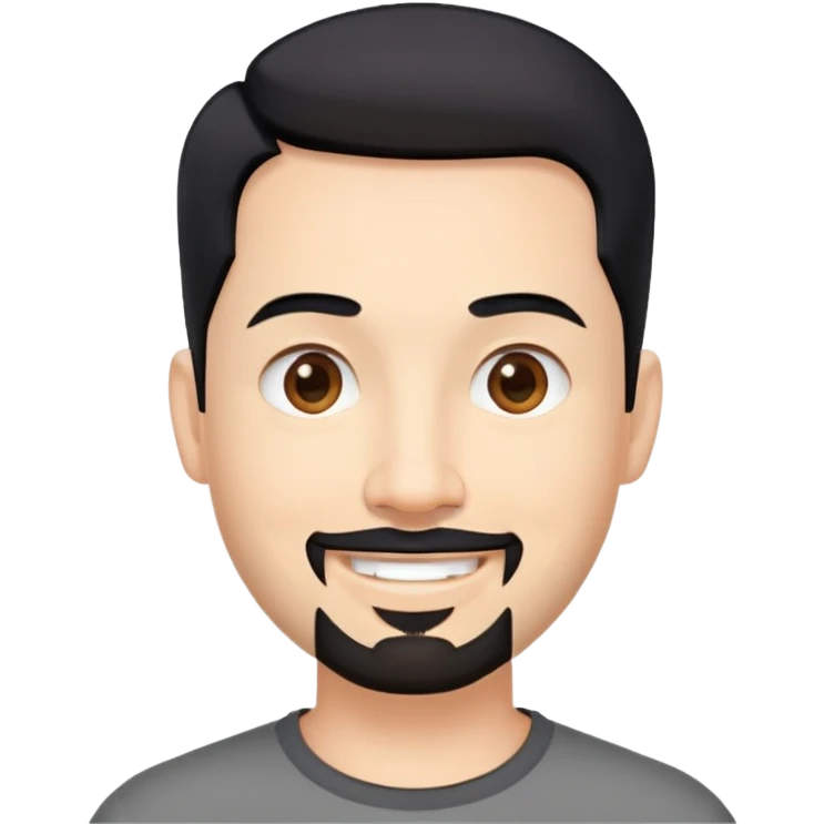"- Nam
- 40 tuổi
- Da trắng
- Tóc ngắn
- Mặt cười mỉm
- Râu quai nón, tóc đen chia ngôi emoji