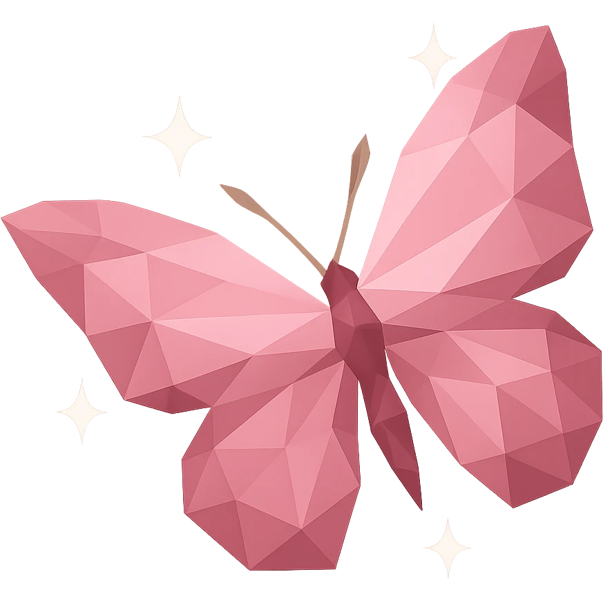 pink butterfly with sparkles, illustration style emoji