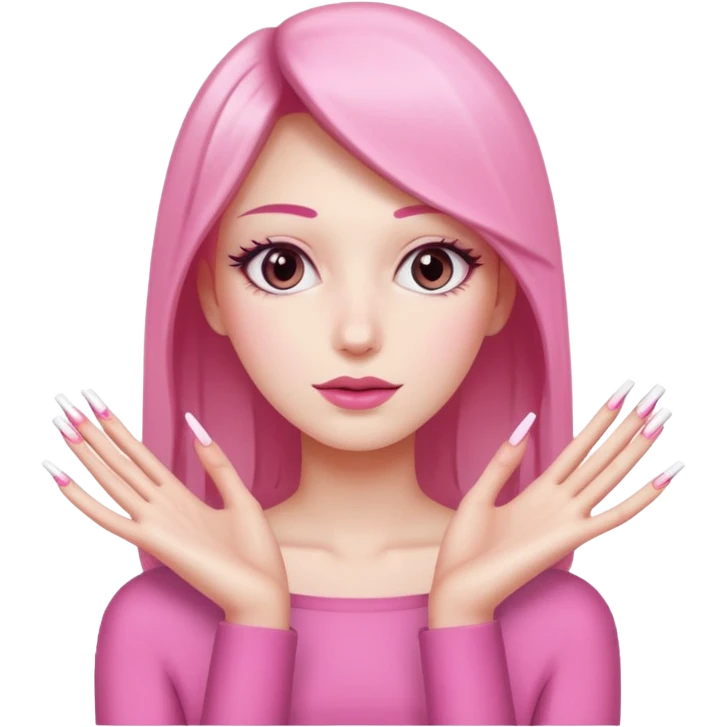 White skin pink and white square tip long nails emoji