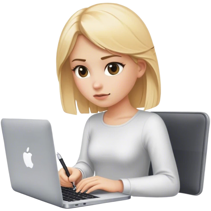 The blonde girl who writes code has a Macbook in front of her emoji