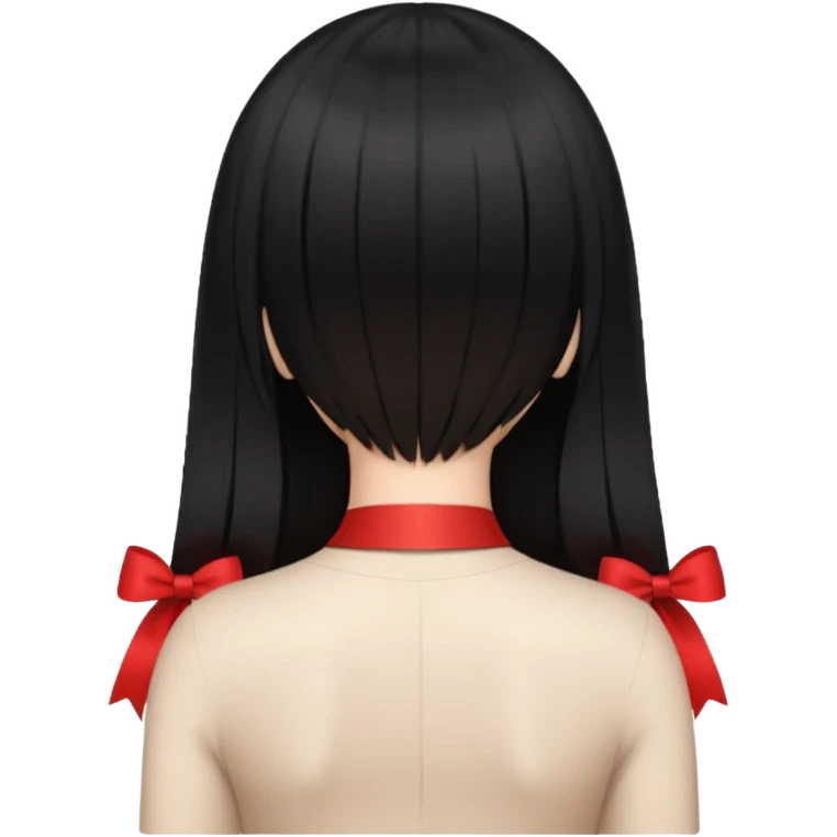 girl back view with single red ribbon in the middle black hair emoji