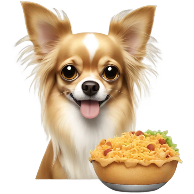 Long haired chihuahua eating ppl food emoji