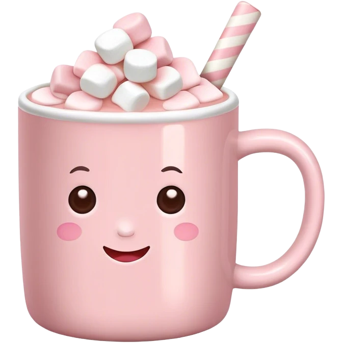 Light Pink mug of hot chocolate with marshmallows  emoji