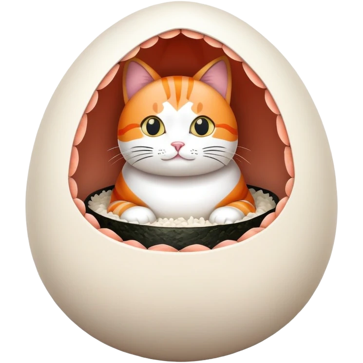 cat sitting in an egg made of sushi emoji