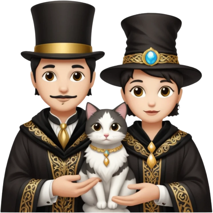 magician couple and their pet cat emoji