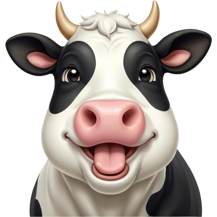 Cinematic Cute Yawning Black and White Cow Portrait Emoji, Head tilted slightly with a dramatic, wide-open yawn, showcasing a smooth, contrasting coat of black and white, floppy ears slightly drooping, round brown eyes barely open in drowsy contentment, Simplified yet irresistibly adorable features, highly detailed, glowing with a soft, cozy glow, high shine, relaxed yet expressive, stylized with a touch of modern whimsy, bright and endearing, soft glowing outline, capturing the essence of a sleepy yet affectionate cow, so drowsy it feels like it could stride out of the screen and curl up for a nap! emoji
