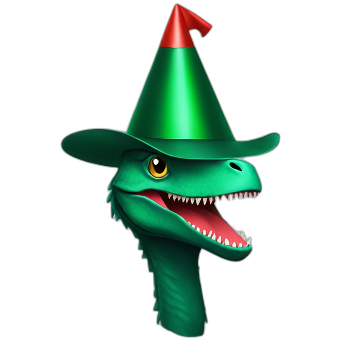 dark green raptor head in party hat emoji