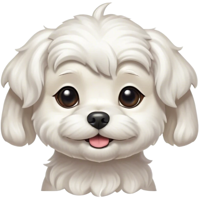 Cinematic Cute Wavy-Haired Maltese dog Portrait Emoji, Head tilted playfully and inquisitively, featuring a luxurious, wavy-haired white coat with a healthy sheen, round, sparkling dark eyes filled with curiosity, Simplified yet irresistibly adorable features, highly detailed, glowing with a warm, friendly glow, high shine, affectionate and lively, stylized with a touch of whimsy, bright and endearing, soft glowing outline, capturing the essence of a mischievous yet loving companion, so playful it feels like it could scamper out of the screen and into your arms! emoji