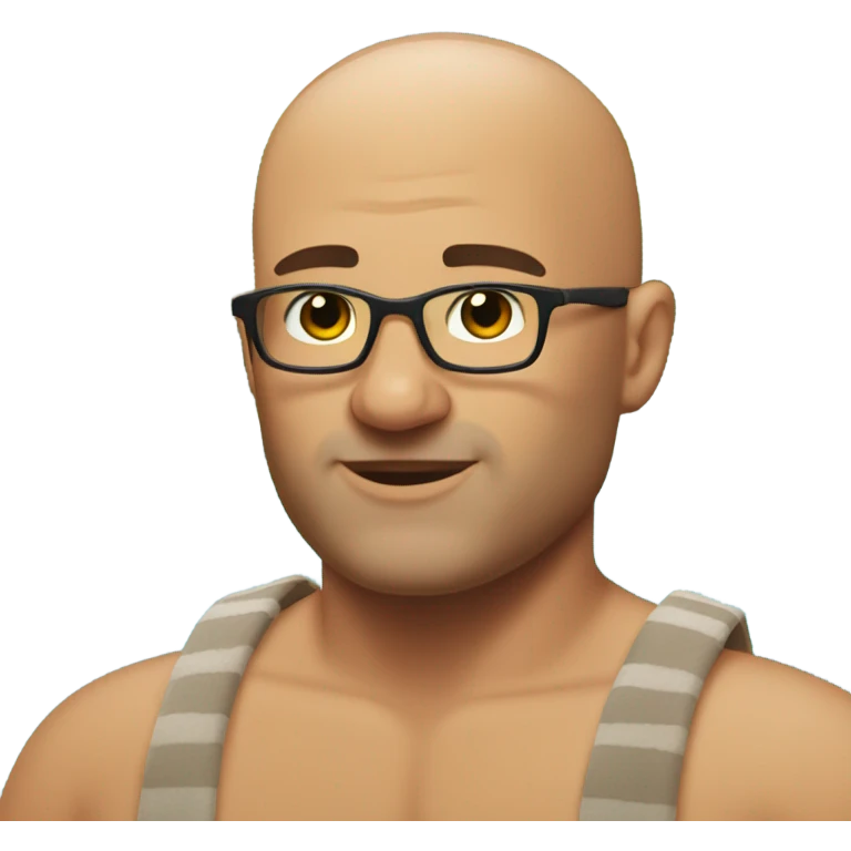 bald man by the pool with dad bod and furry chest emoji