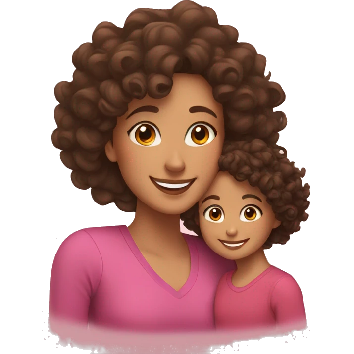 brunette mom with curly hair and daughter with long curly hair smiling  emoji