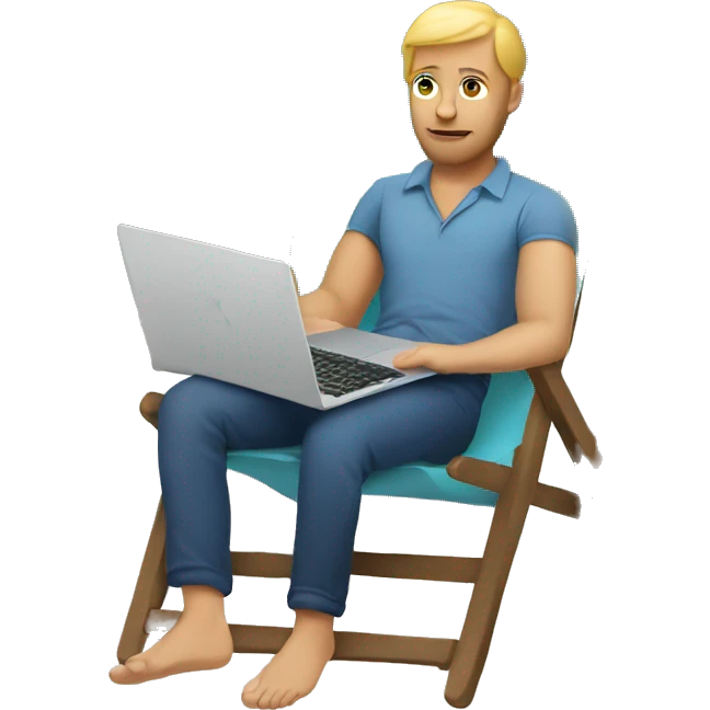white Man on deck chair with laptop on his knees emoji