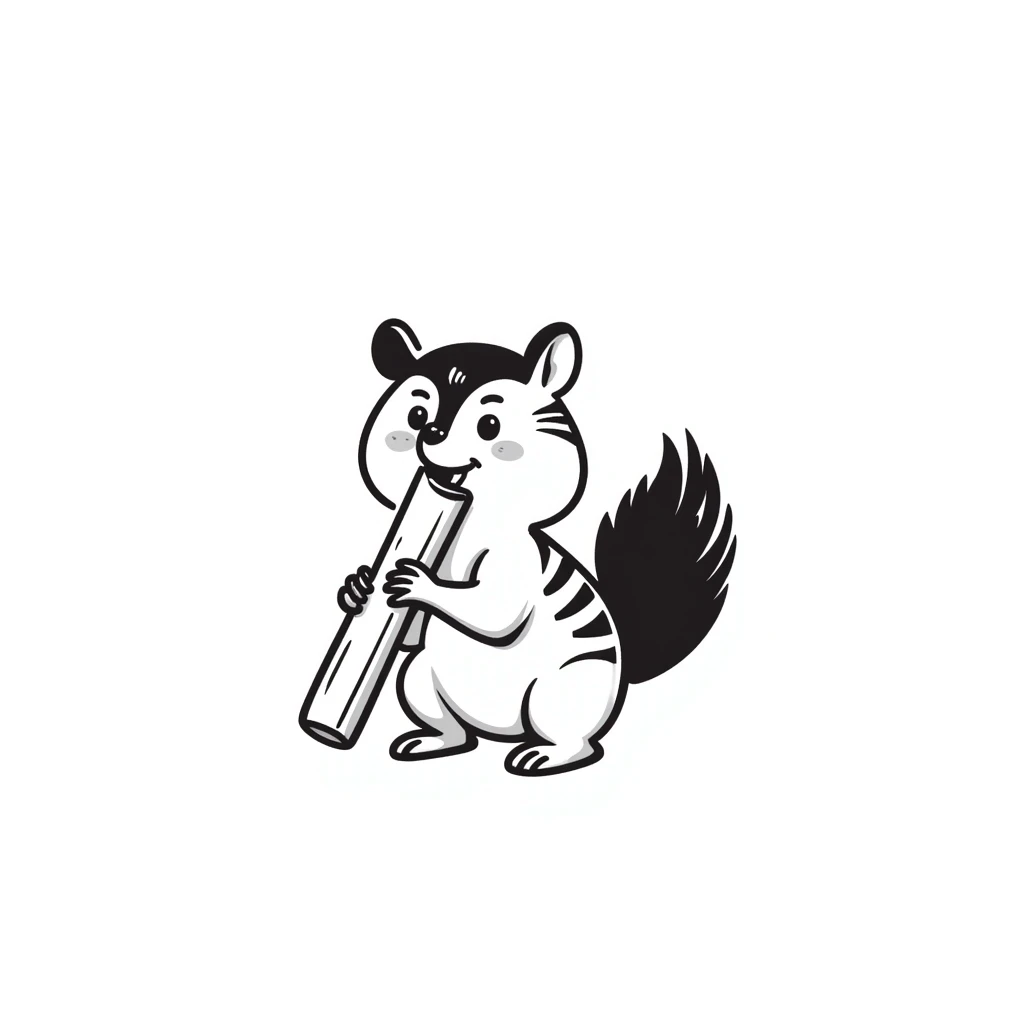 a baby chipmunk chewing on a stick, hand drawn doodle style emoji
