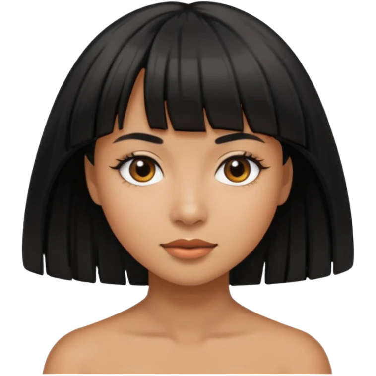 Woman a little tan with black hairs and bangs emoji
