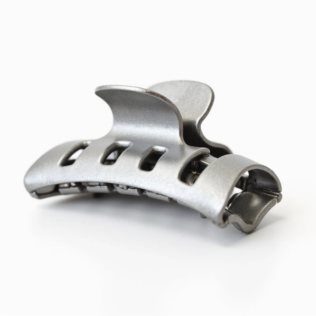 realistic hairclip made of silver metal, photorealistic, isolated, no hair, neutral background emoji