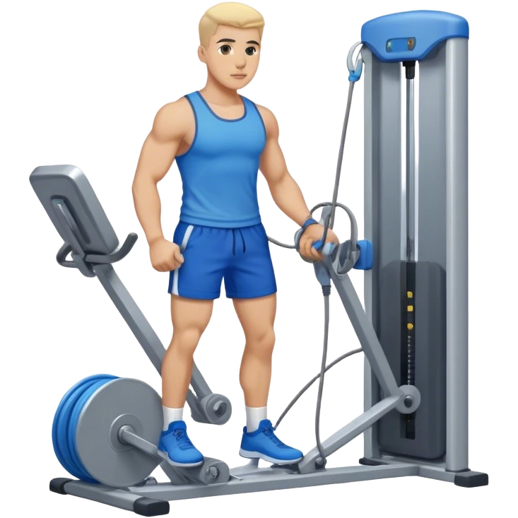 fit man with blue shorts using cable-machine emoji