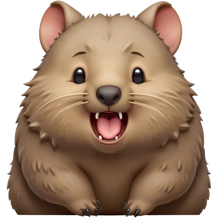 Cinematic Cute Yawning Wombat Portrait Emoji, Head tilted slightly with a dramatic, wide-open yawn, showcasing a soft, downy shaggy brown fur with drooping ears, round eyes barely open in drowsy contentment, Simplified yet irresistibly adorable features, highly detailed, glowing with a soft, cozy glow, high shine, relaxed yet expressive, stylized with a touch of rustic charm, bright and endearing, soft glowing outline, capturing the essence of a sleepy yet affectionate wombat, so drowsy it feels like it could stretch out of the screen and curl up for a nap! emoji