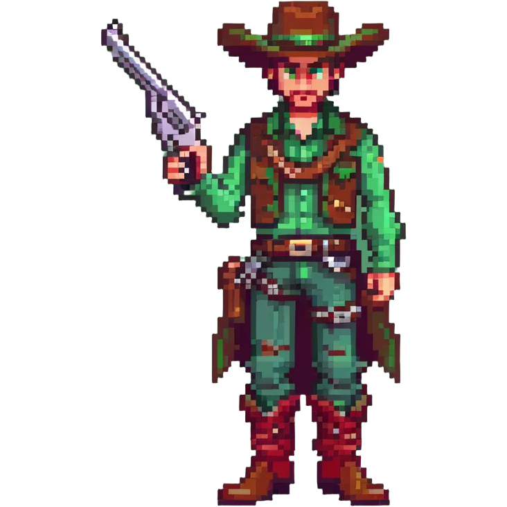 Green-clad cowboy character with revolver gun and boots emoji