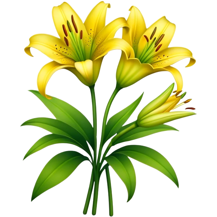 bouquet Bright Yellow Lily, luxuriant, stem, leaf, bud emoji