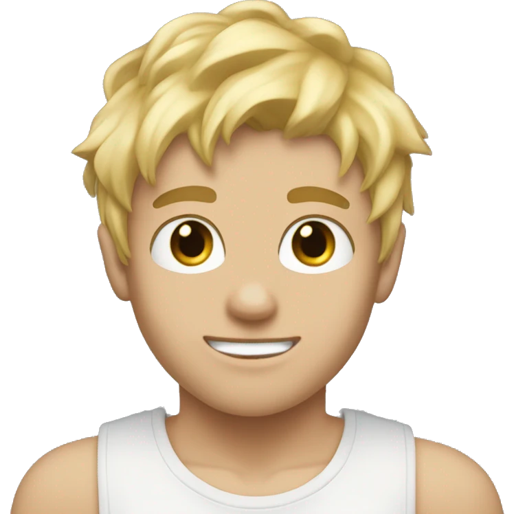 A white kid with blonde hair thats kinda messy  thats prolly 15 with a six pack emoji