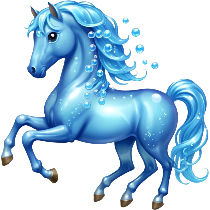 A magical horse made entirely of transparent bubbles and water, with a flowing mane of small bubbles emoji