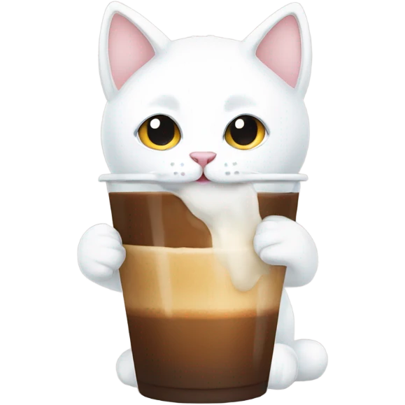 White cat drinking ice coffee  emoji