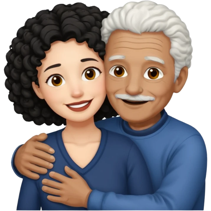  White no hiar Old man hugging dack skin curly hair woman emoji