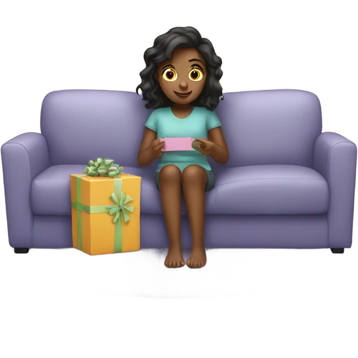 Girl wrapping presents watching tv emoji