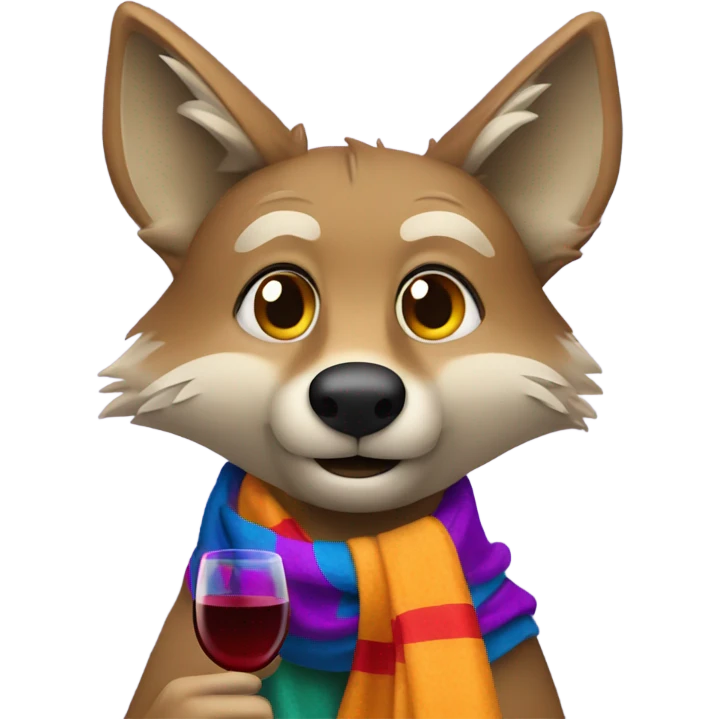 coyote with scarf and wine emoji