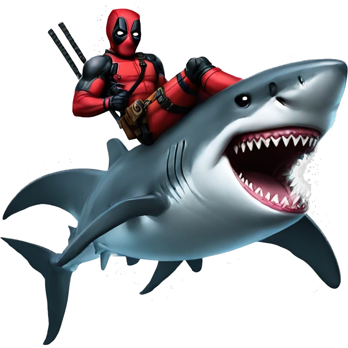 deadpool riding shark emoji