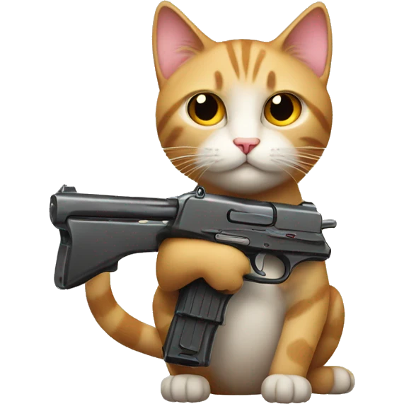 cute cat with heart in one hand and gun in other hand emoji