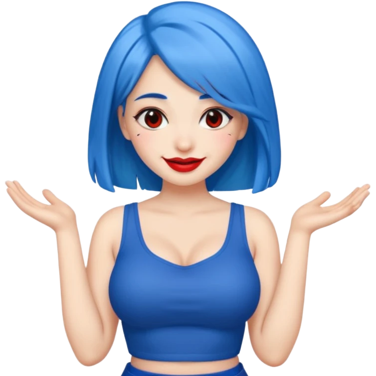 büyük memeli mavi saçlı çok güzel bir kız mini etekli kırmızı ruj emoji