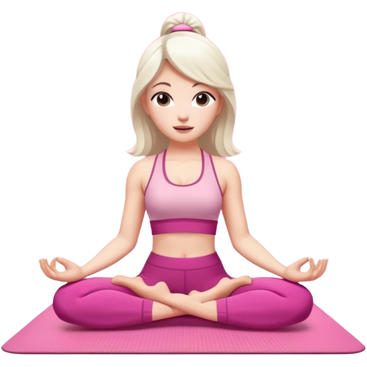 20-year-old pretty woman with white skin, doing yoga on a pink yoga mat, depicted in iPhone memoji style emoji
