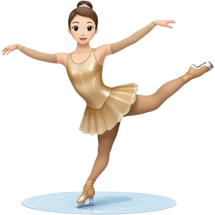 An icon featuring a graceful figure skater performing a spin on the ice. The background includes a grand ice rink palace with shining spotlights and cheering spectators in the stands. Transparent background highlights the elegance and artistry of figure skating emoji