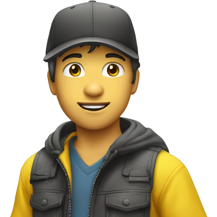 Niño blanco saludando con gorra amarilla emoji