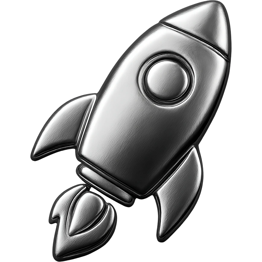 icon of a rocket with reflective metallic chrome finish emoji