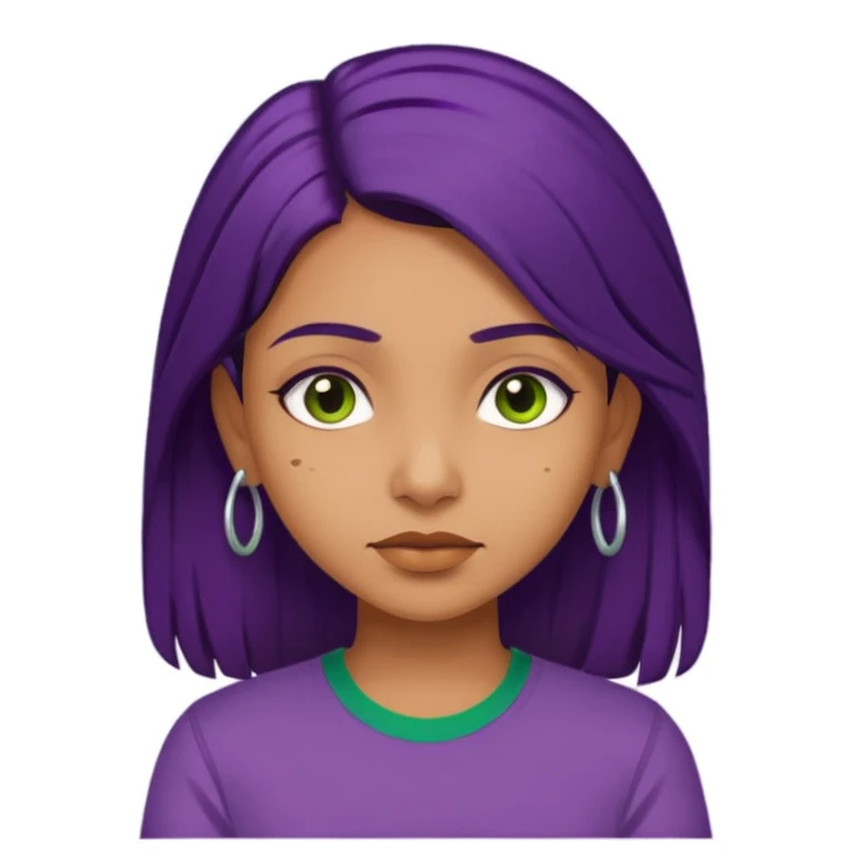Give me an emoji : a tan skinned indian girl, medium deep purple hair with a green shirt emoji