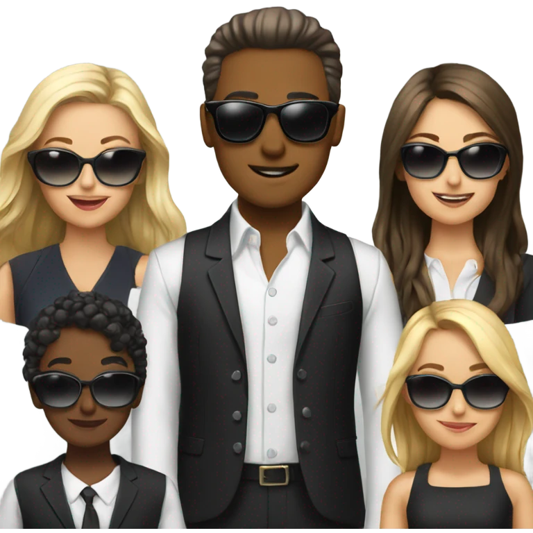 formal look with sunglasses Six girls next to him. emoji