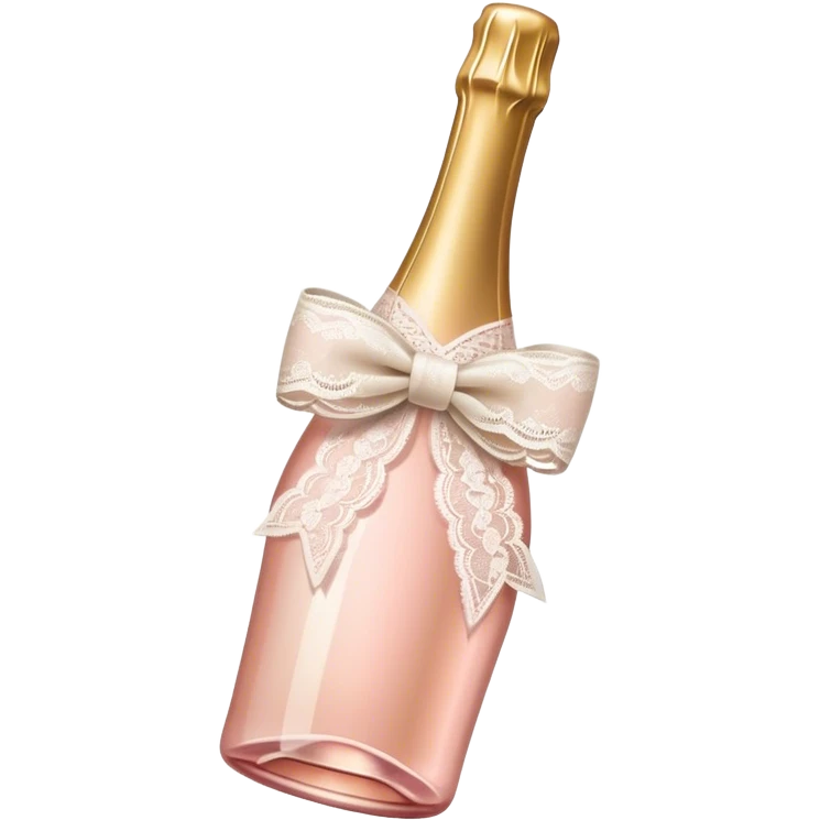 Light Pink champagne bottle with white lace ribbon bow  emoji
